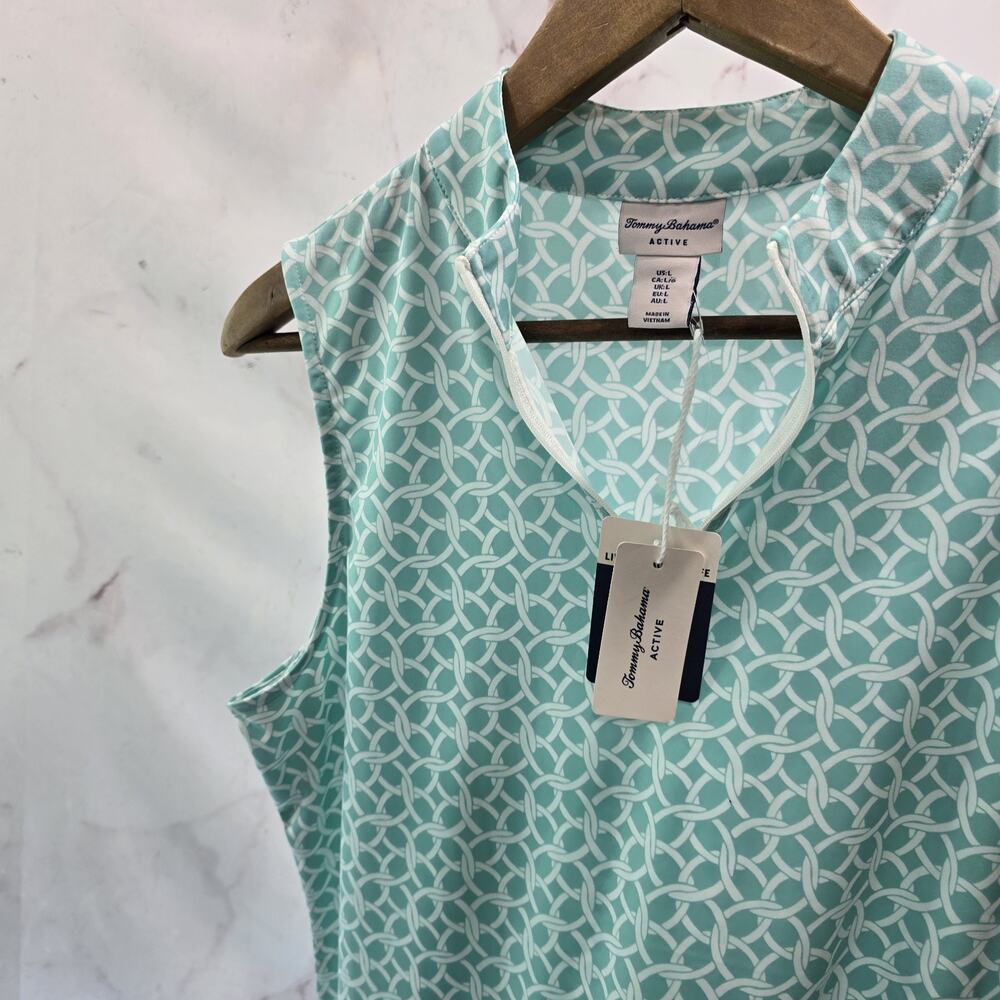 Tommy Bahama Tank Top Womens Large Blue Active White Pattern Shirt Zip - Picture 3 of 11